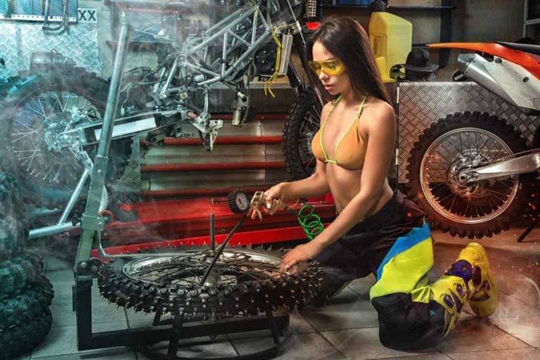 Dirt bike engine oil woman