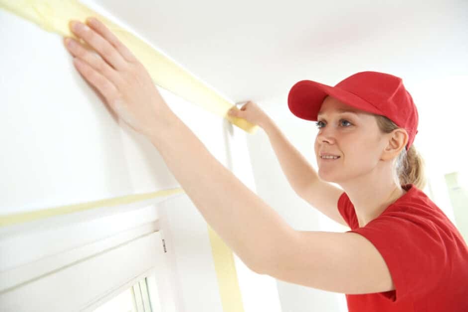 How do you tape a ceiling for painting?
